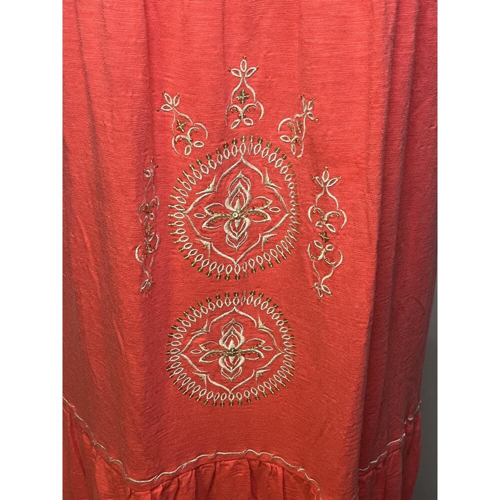 J Jill Dress Womens Small Orange Embroidered Tank Maxi Jersey Boho Sundress - Picture 7 of 13
